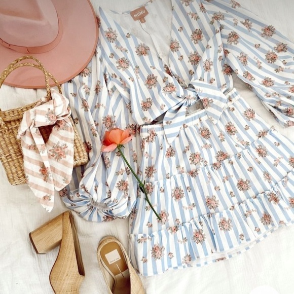 - Show Me Your Mumu X Pinck Addie Skirt Top Set Pink Floral Palmetto Blue Pink - Picture 3 of 13